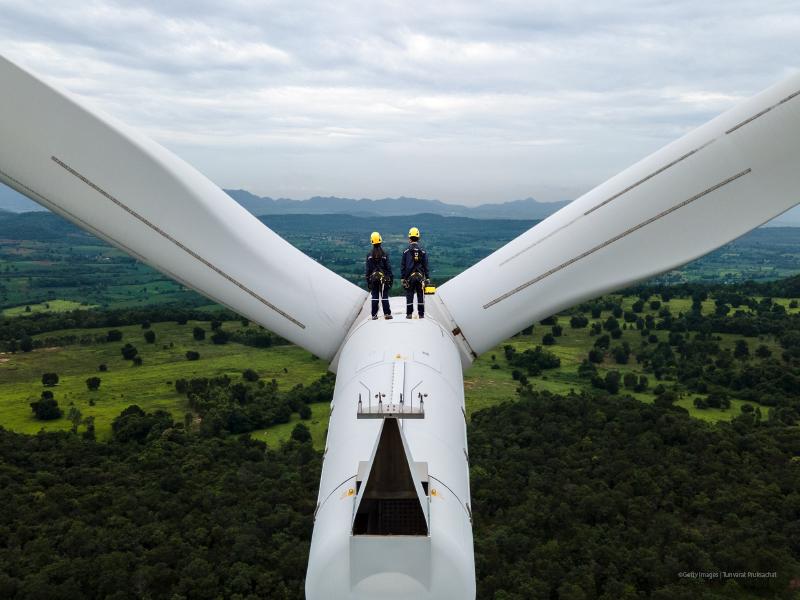 Men on a wind turbine