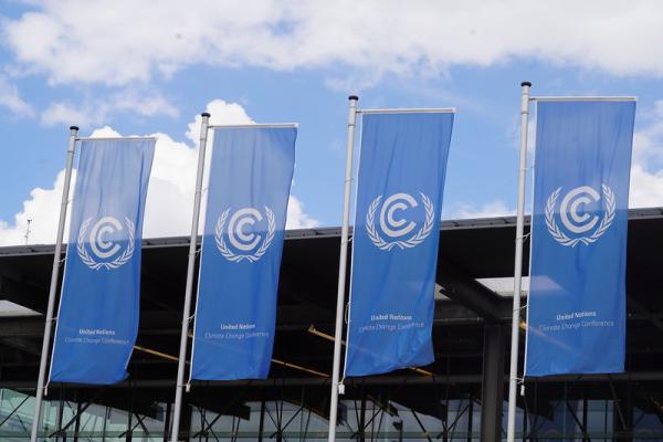Banners show where the UN Climate Change Conference is taking place in Bonn, Germany, June 11, 2024.